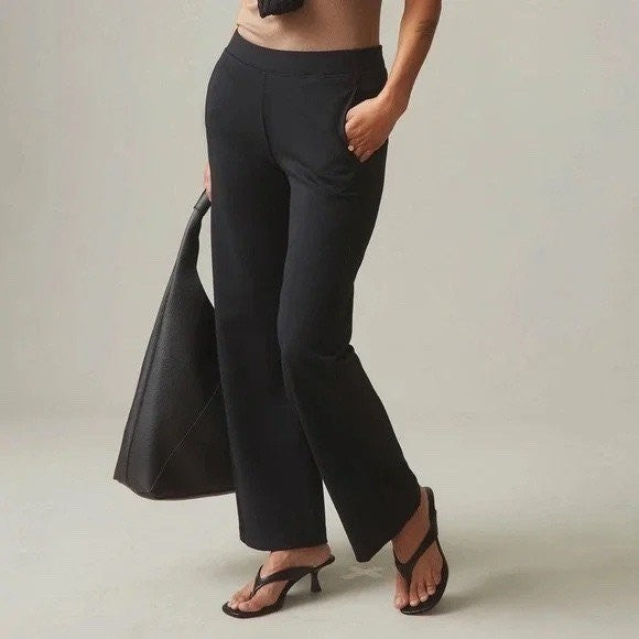 American Giant Black Pull On Straight Leg Pants Women's Size L Made in USA