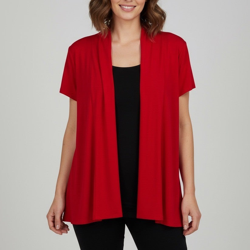 Liz McCoy Red Black Tank Top Cardigan Short Sleeve Size M