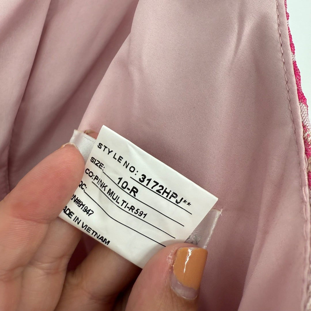 Dessy Collection Hibiscus Pink Square Floral Jacquard Midi Dress Size 10