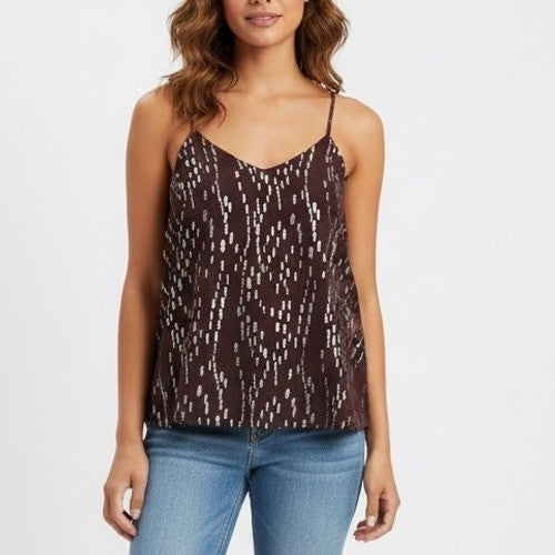 Veronica M Women's XS Maroon Metallic Dot Print Spaghetti Strap V Neck Top