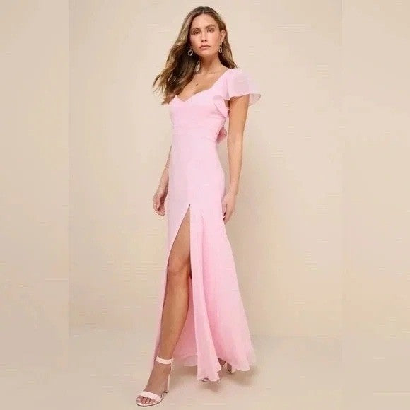 Lulus Simply Delightful Pink Tie-Back Flutter Sleeve Maxi Dress Size XL