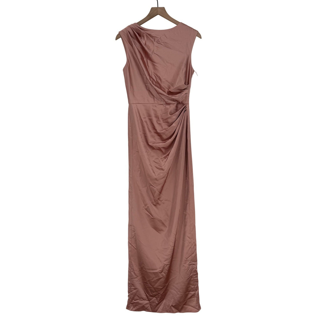 AFTER SIX High Neck Sleeveless Cap Shoulder Satin Maxi Dress In Neu Nude Size S