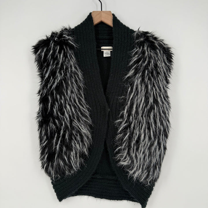 Collection Eighteen Women's Black Faux Fur Knit Vest Cardigan Size M L
