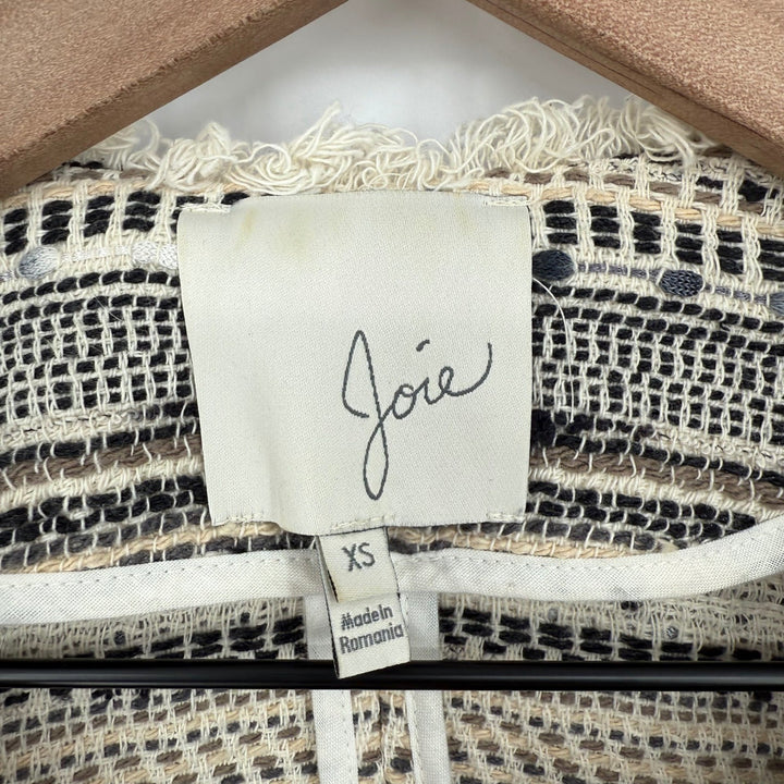 Joie Tweed Collarless Jacket Textured Fringe Open Front XS