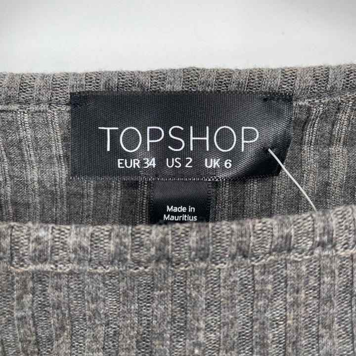 TOPSHOP Ribbed Knit Boat Neck Cropped Top Grey US Size 2