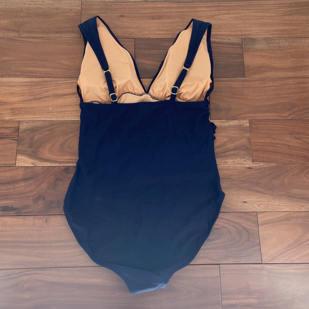 J.Crew Navy Ruched V Neck One Piece Swimsuit Size L