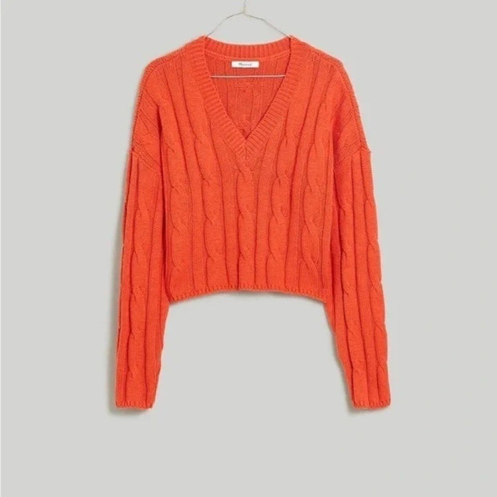 Madewell Cable Knit V-Neck Crop Sweater Size XL