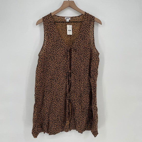 J Crew Sleeveless Leopard Print Tie Front Tunic Top Women Size L