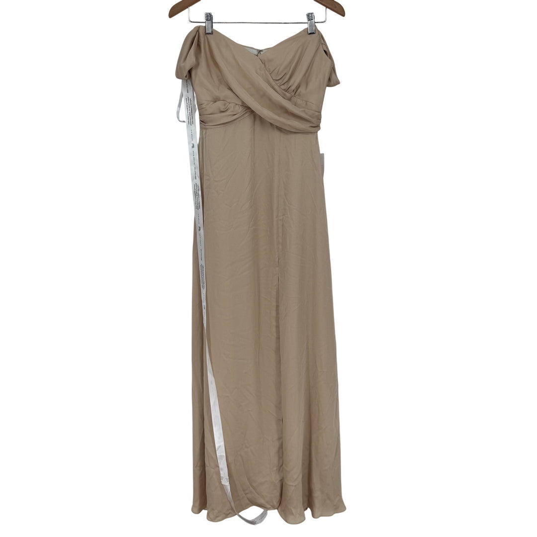 Dessy Collection Off-The-Shoulder Flounce Sleeve Empire Waist Gown With Slit