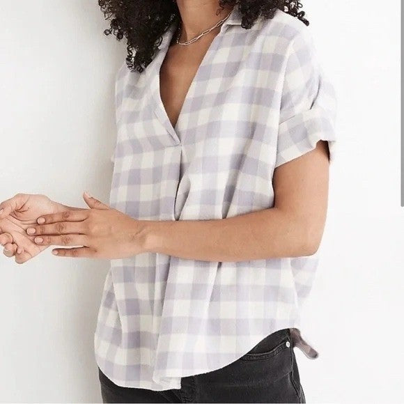 Madewell Flannel Courier Button-Back Shirt in Gingham Check Size XXS