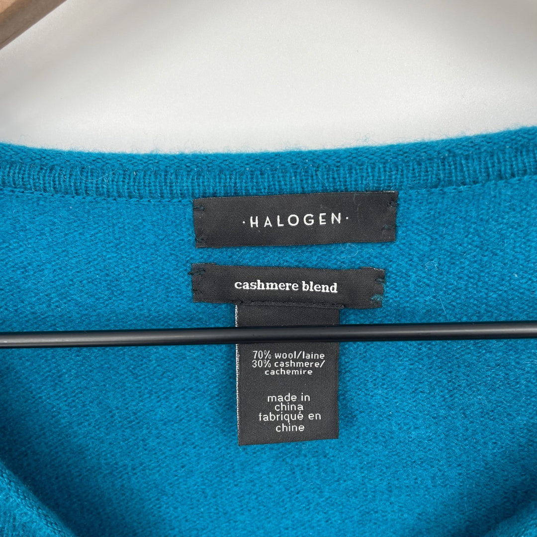 Halogen Cashmere Blend Crew Neck Sweater Teal Blue XS