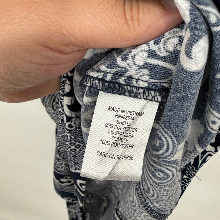 Glamour Women's Navy Blue White Paisley Print Wrap Dress Ruffle Sleeve Size 8