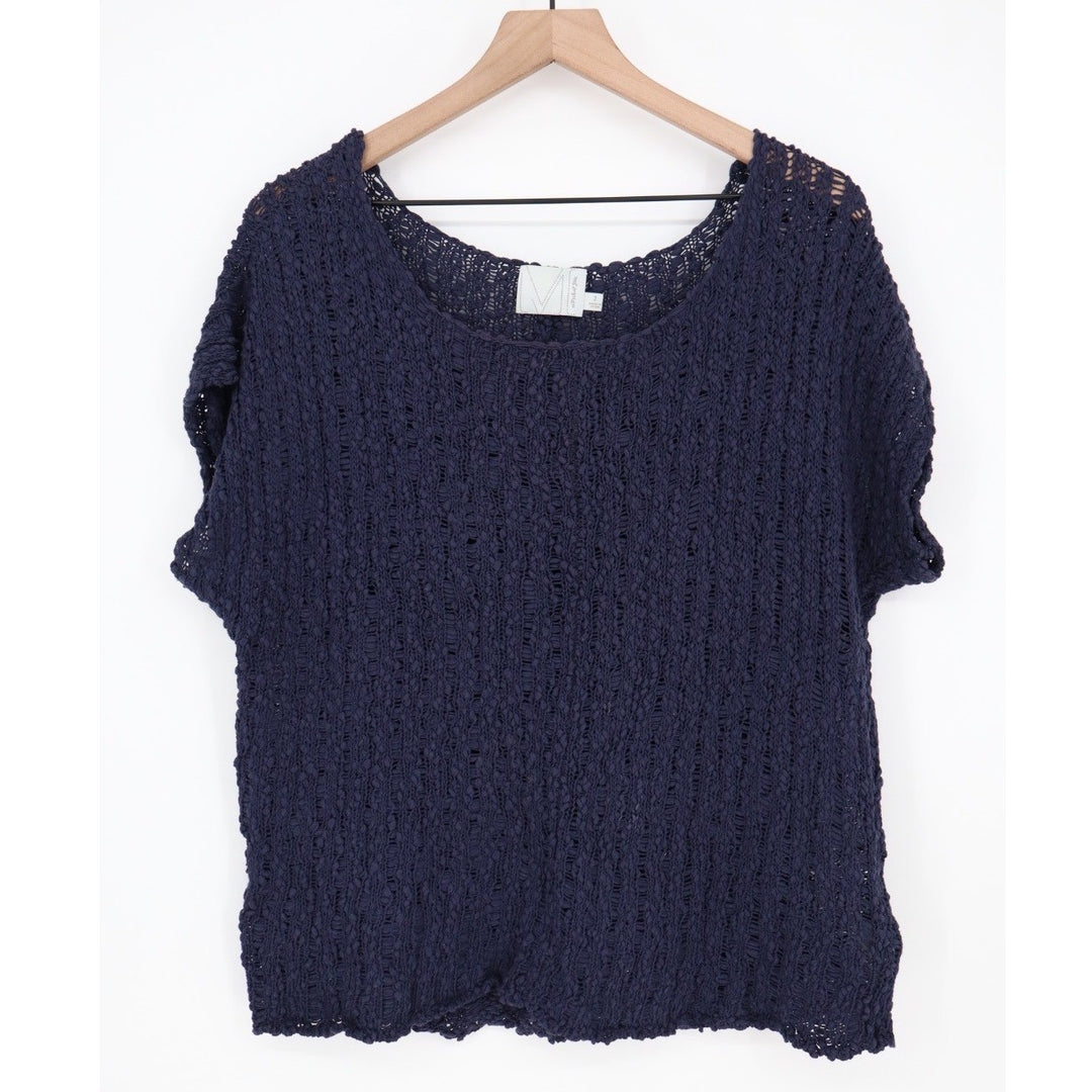 Michael Stars Navy Blue Textured Knit Short Sleeve Top Size 2