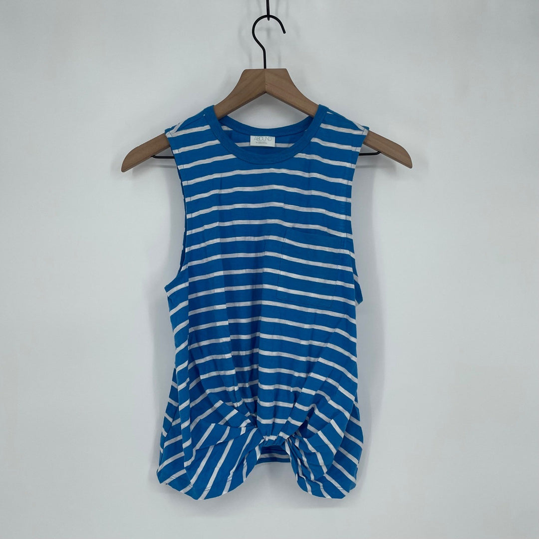 ABOUND Blue White Stripe Tie Front Sleeveless Tank Top Women's Size Medium