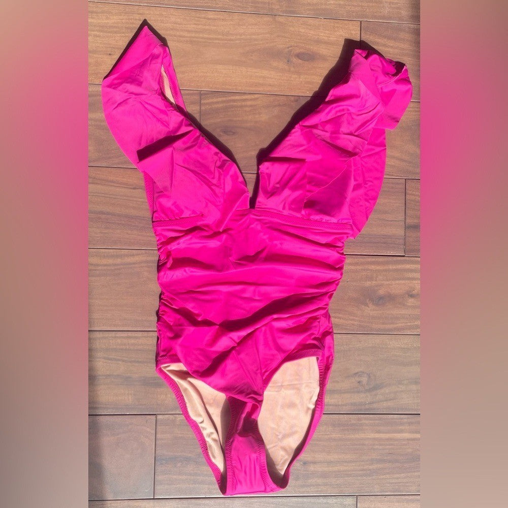 J.Crew Ruffle Plunge One-Piece Swimsuit Ruched Size 6