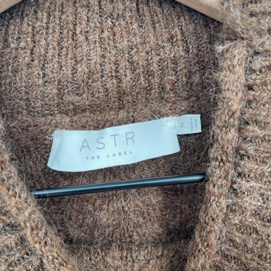 ASTR The Label Brown Chevron Knit Mock Neck Cropped Sweater Size M