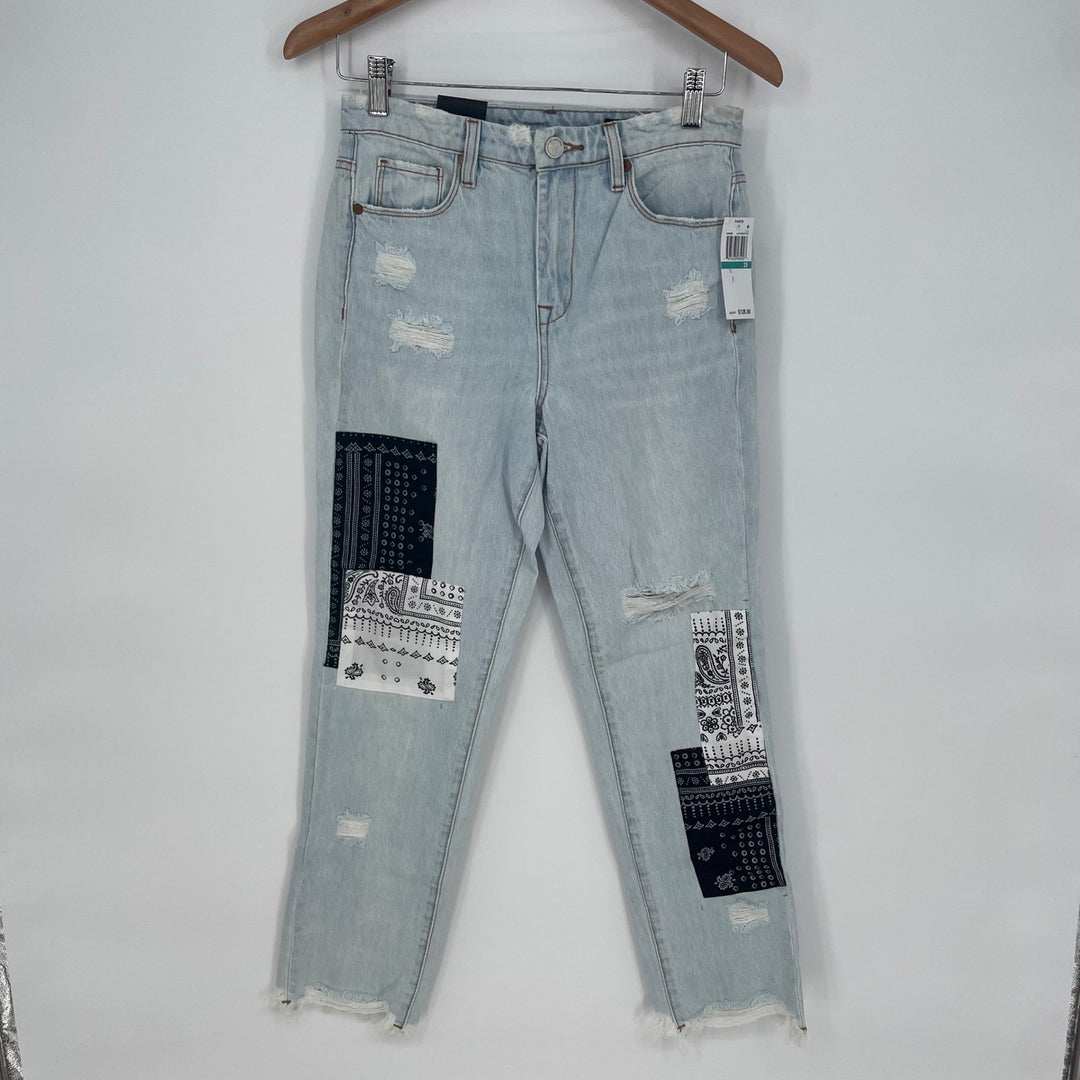 BLANKNYC Madison Crop High Rise Distressed Bandana Patch Jeans Size 25