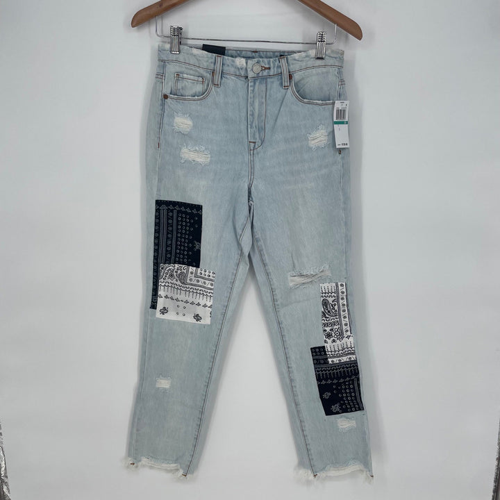 BLANKNYC Madison Crop High Rise Distressed Bandana Patch Jeans Size 25