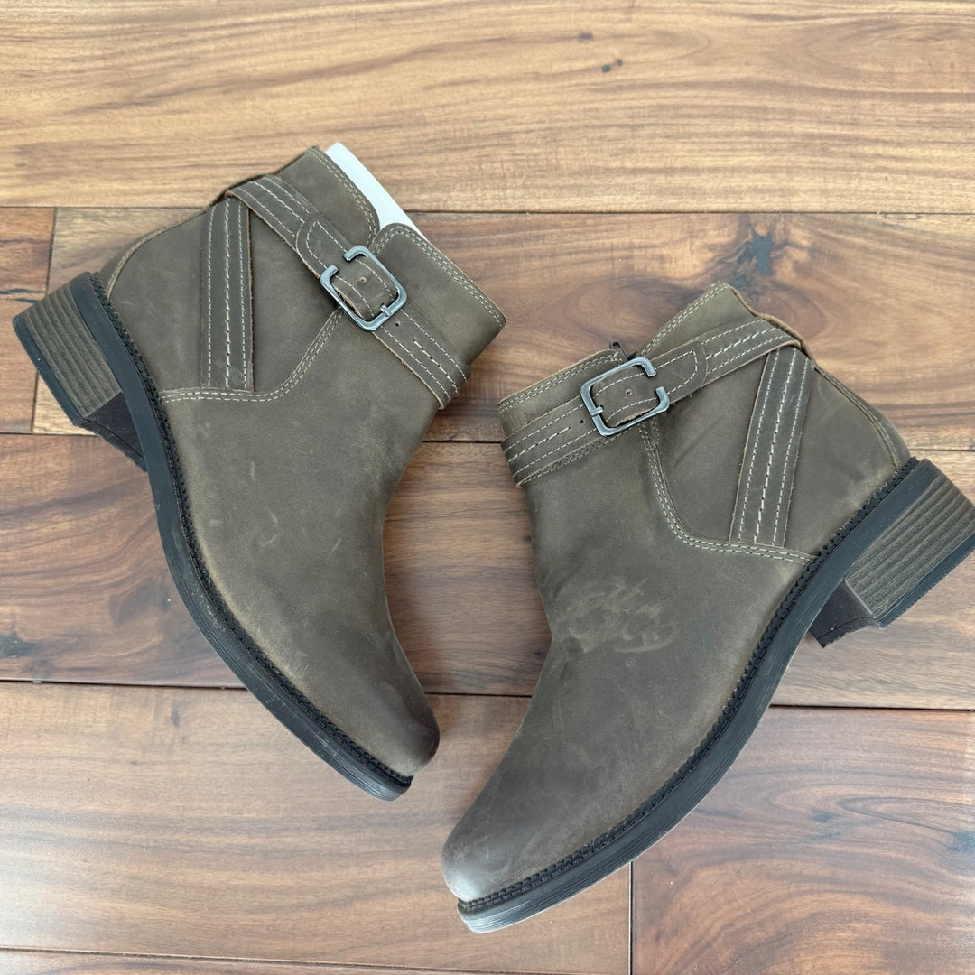 Clarks Womens Brown Leather Ankle Boots Buckle Accent Zip Up Booties