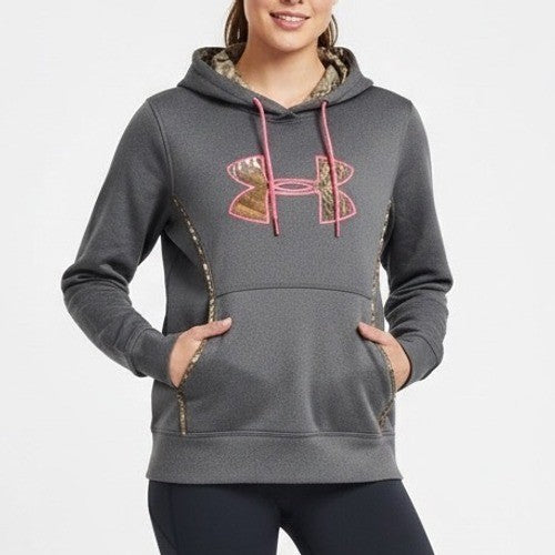 Under Armour Women's Gray Camo Logo Fleece Hoodie Sweatshirt Size Medium