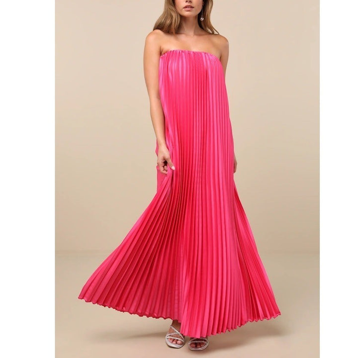 Lulus Strapless Pleated Maxi Dress Hot Pink XL