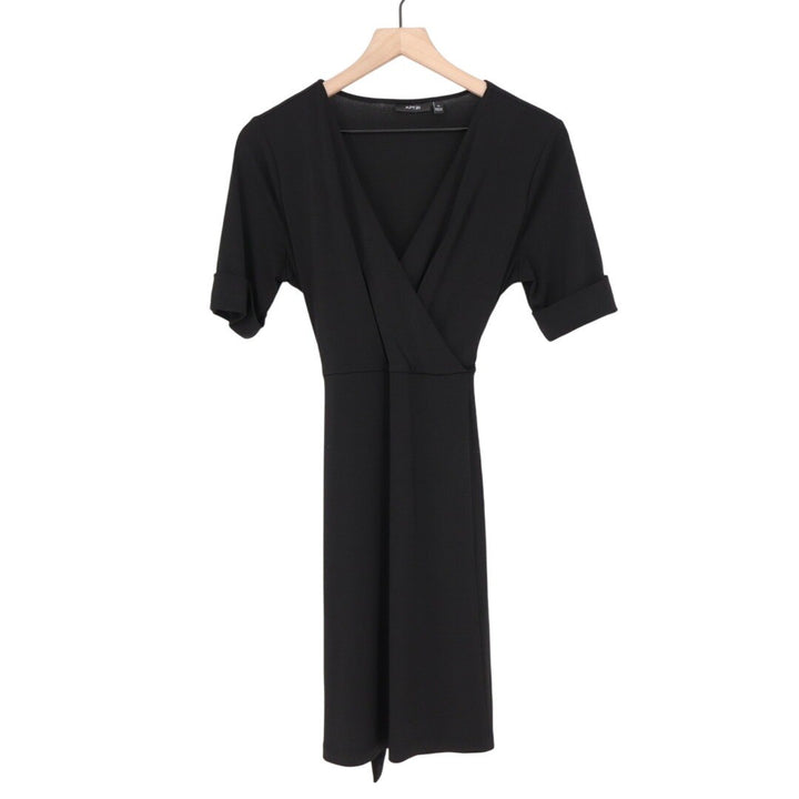 Apt 9 Black Wrap Dress Short Sleeve Belted Midi Womens Size M