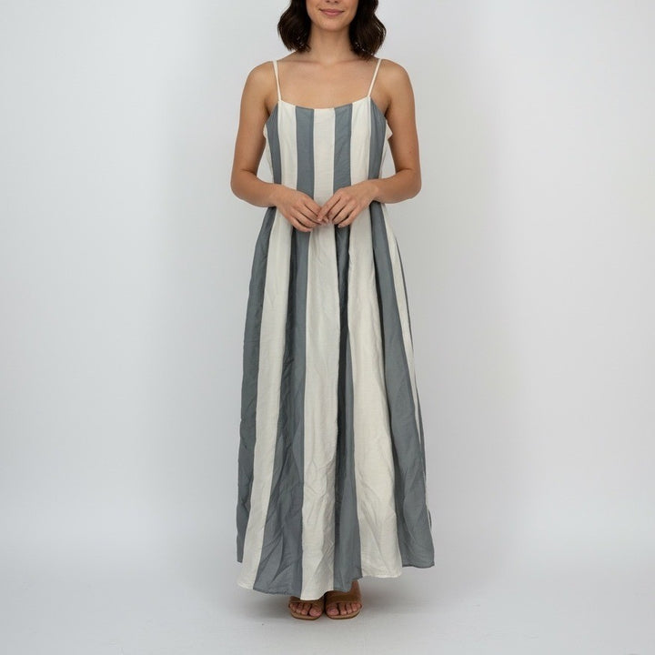 Madewell Pleated Midi Dress Linen Blend Overcast Size 0