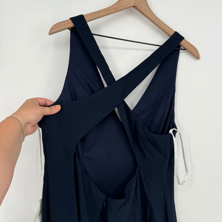 Thread Criss-Cross Cutout Back Maxi Dress With Front Slit In Midnight Navy