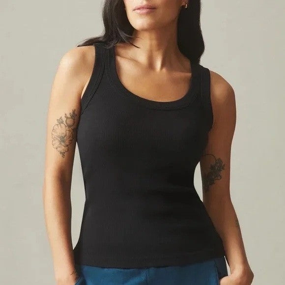 American Giant Black Ribbed Tank Top Women's Size L Made in USA Cotton Blend