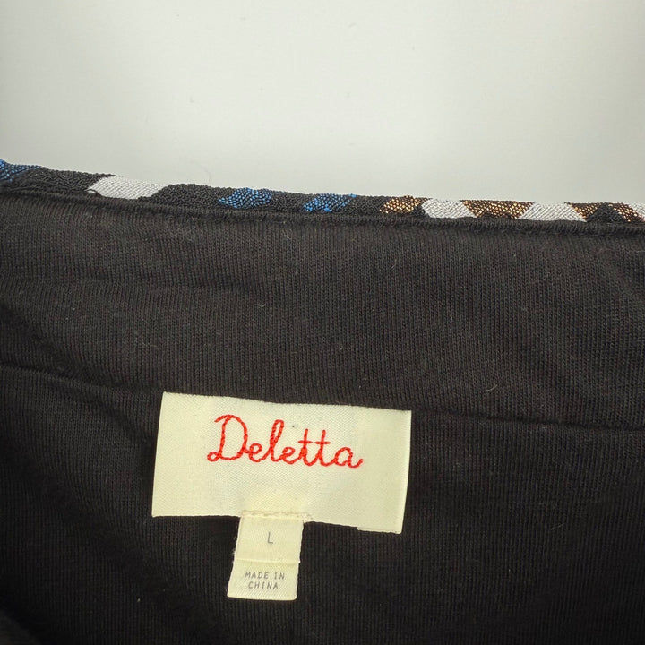 Anthropologie Deletta Nathalie Peplum Top Black Pleated Stripes Plaid Size L