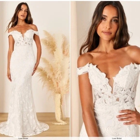 Lulus Precious Romance White Embroidered Off-The-Shoulder Maxi Dress Size 4