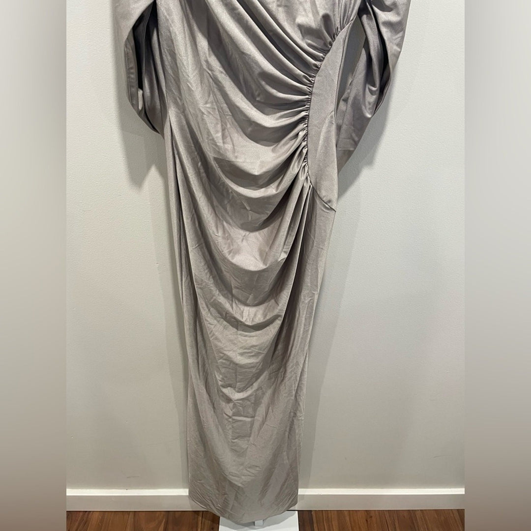 After Six Draped Stretch Satin Maxi Dress With Built-In Capelet Size S