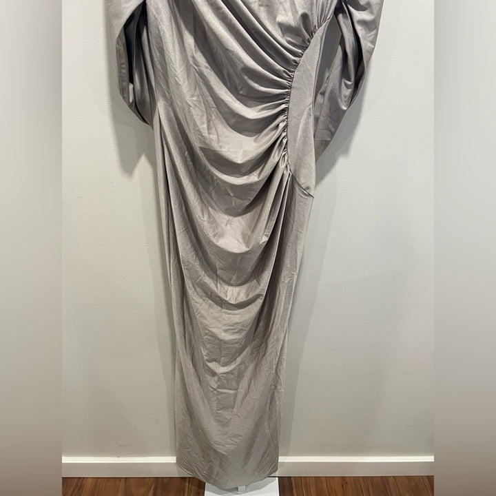 After Six Draped Stretch Satin Maxi Dress With Built-In Capelet Size S