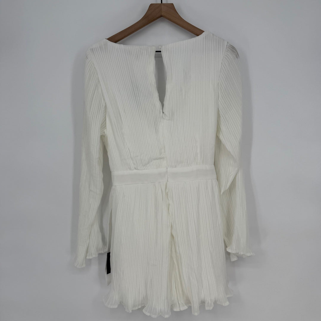 Lulus Pissed To Be Here White Plisse Ballon Sleeve Romper Size M