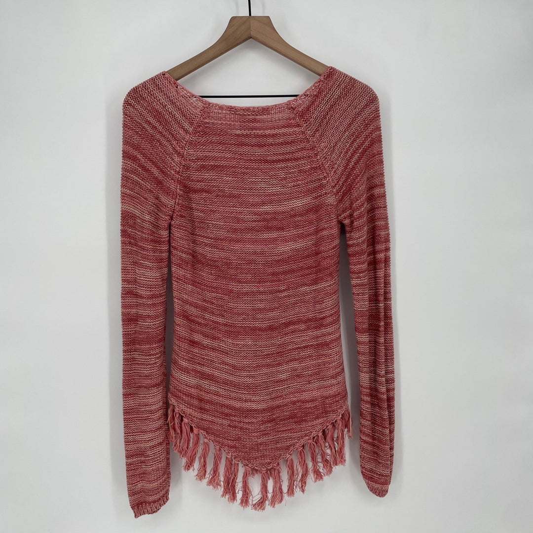 American Rag Cie Knit Sweater Fringe Red Pink Tan Marled Size S