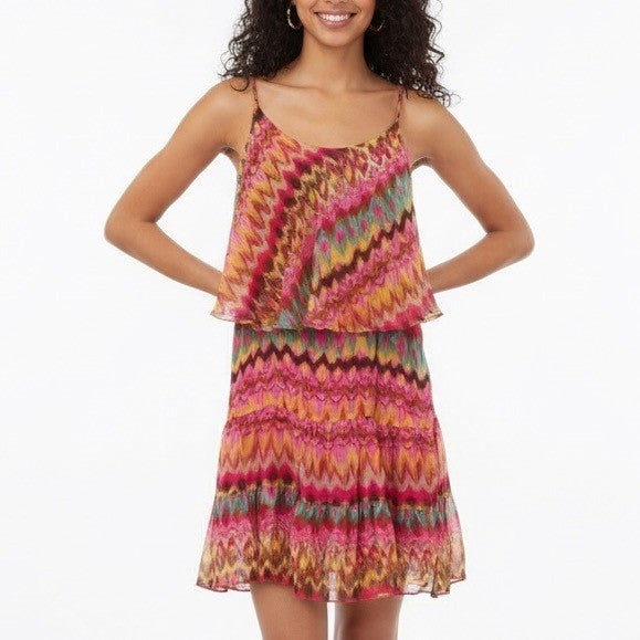 Haute Hippie Silk Tiered Chevron Print Camisole Dress Size L