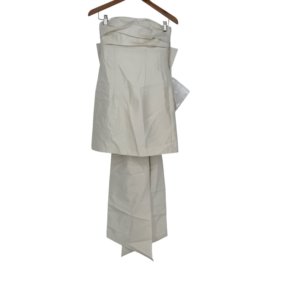 Alfred Sung Strapless Satin Column Mini Dress With Oversized Bow In Ivory Size 4