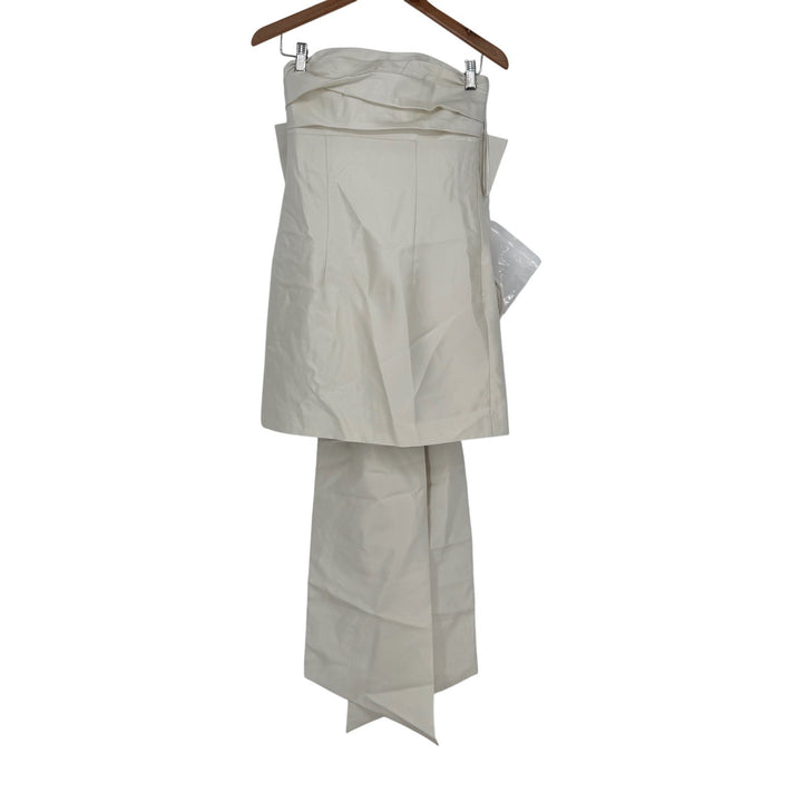 Alfred Sung Strapless Satin Column Mini Dress With Oversized Bow In Ivory Size 4
