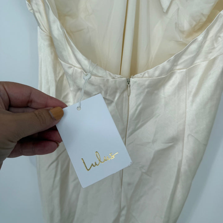 Lulus Ivory Halter Maxi Dress Formal Gown Sleeveless Evening Party Size M