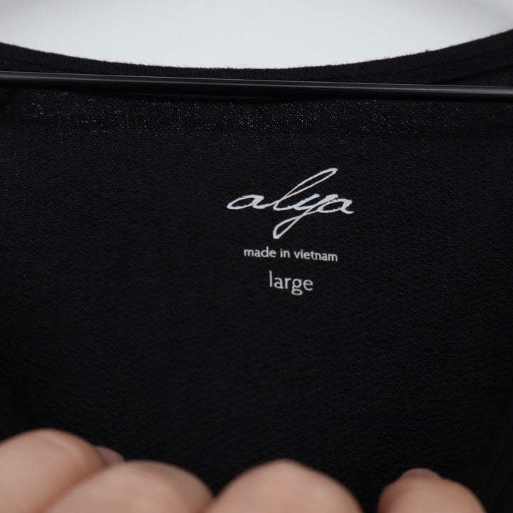 Alya Black Cutout Cold Shoulder Bell Sleeve Rose Embroidered Dress Size Large