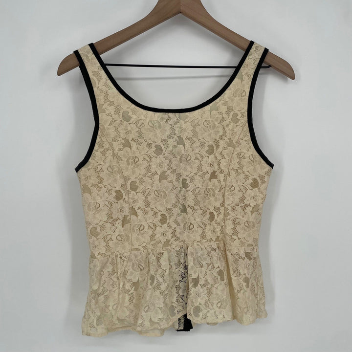 Full Tilt Peplum Lace Tank Top Cream Black Trim Size M