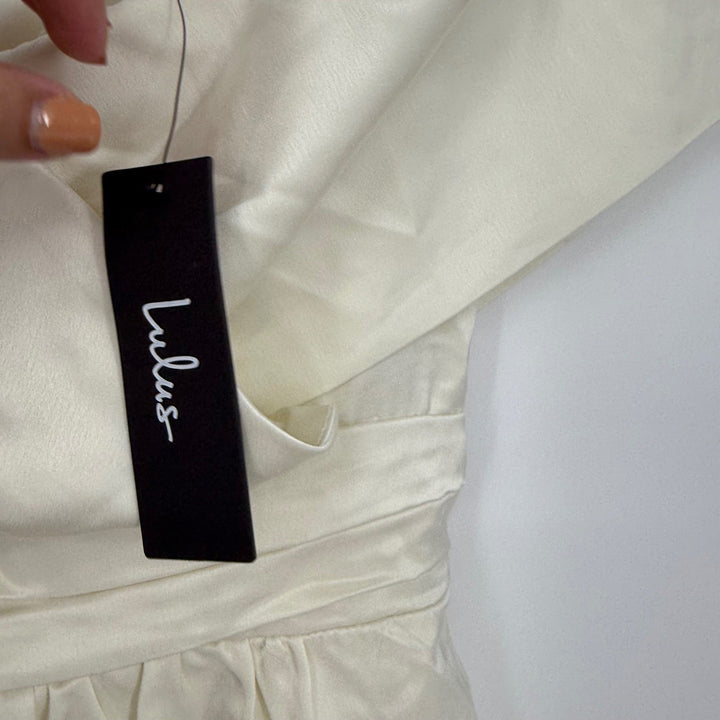 Lulus Always Celebrating Ivory Satin Off-The-Shoulder Mini Dress Size M