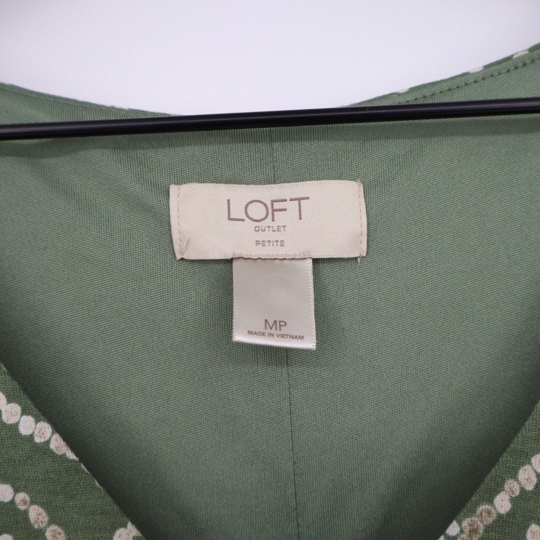 LOFT Outlet Petite Green Geo Print V Neck Sleeveless Midi Dress MP