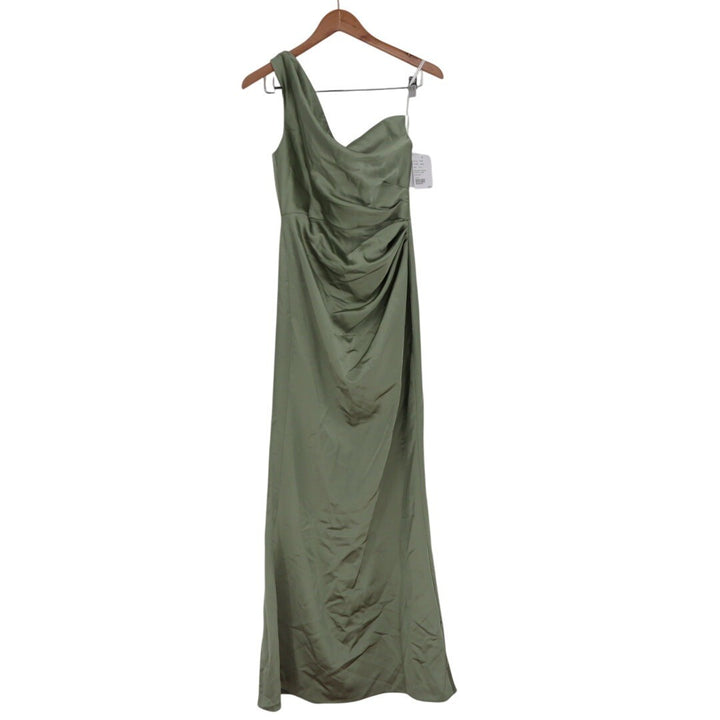 After Six One-Shoulder Cat-Eye Neckline Fit and Flare Satin Maxi Dress Size 2