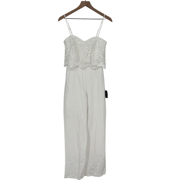 Lulus Exquisite Posture White Floral Embroidered Tiered Jumpsuit Size S