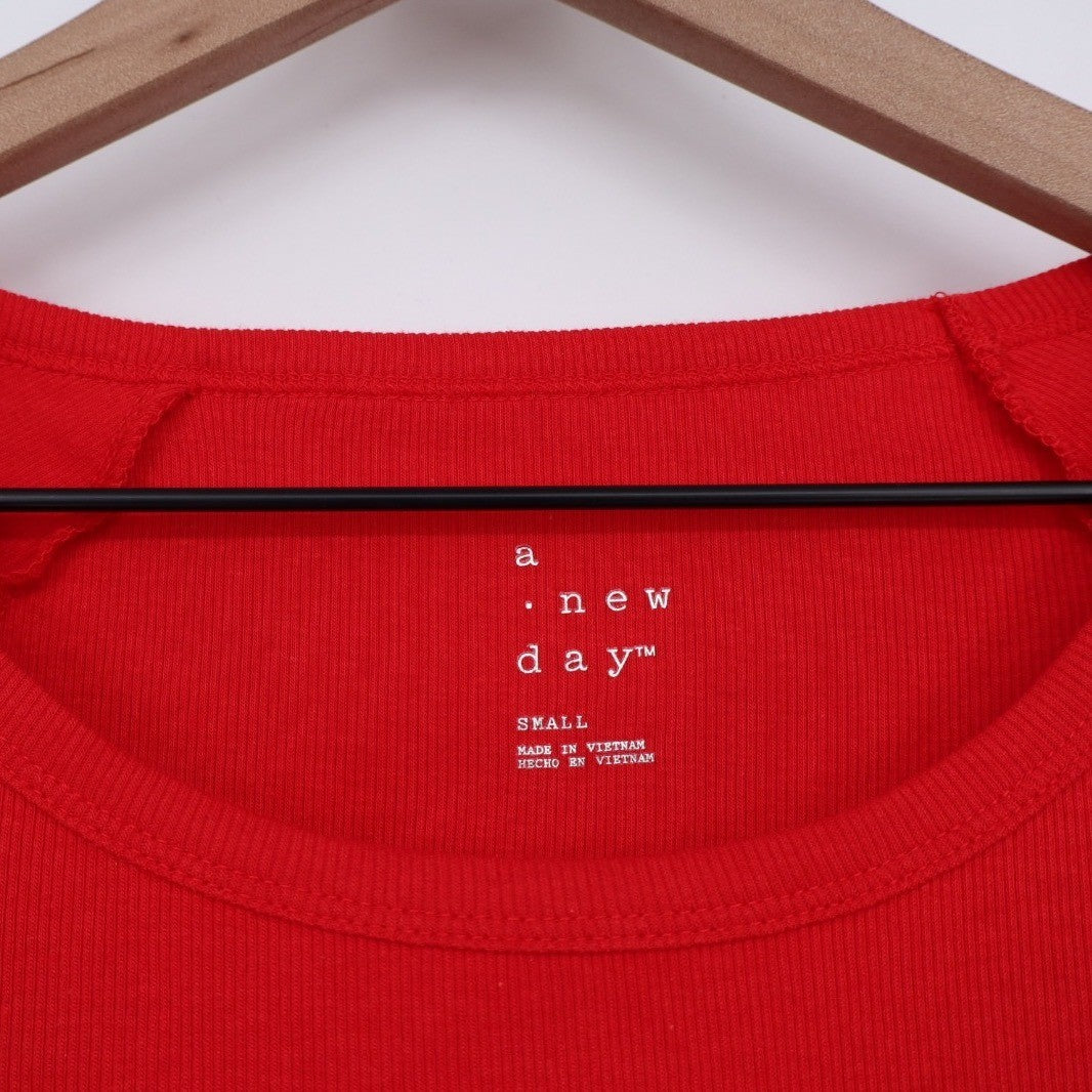A New Day Ribbed Long Sleeve Scoop Neck Red Bodysuit Size Small
