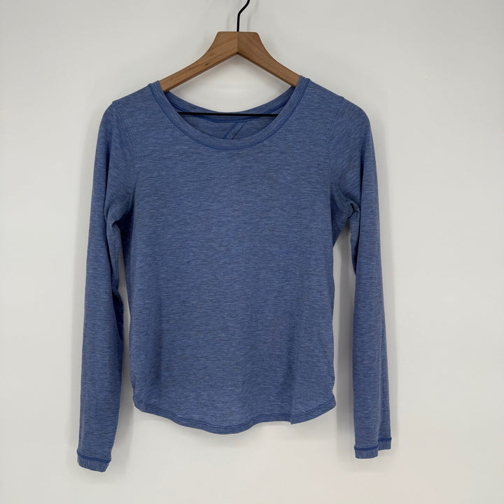 Lululemon Blue Heathered Long Sleeve Top Open Back Athletic Yoga Size 4