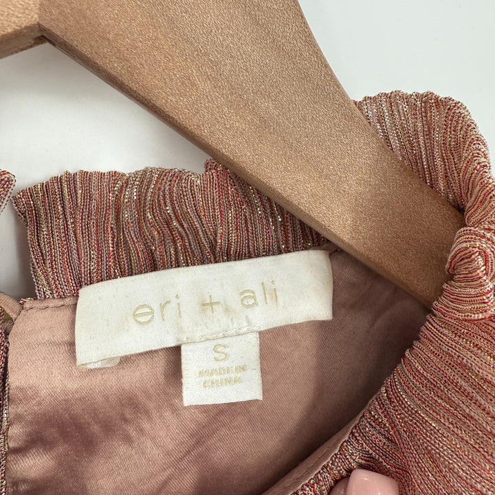 Anthropologie Eri + Ali Top Women Small Rose Gold Shimmer Ruffle Keyhole Back