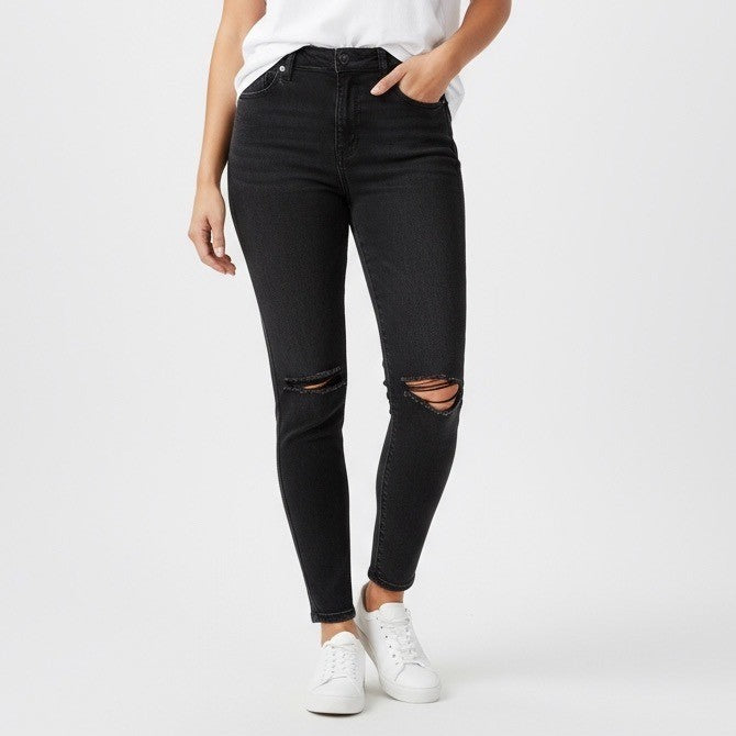 American Eagle Black High Rise Ripped Knee Jeans Next Level Stretch Size 10