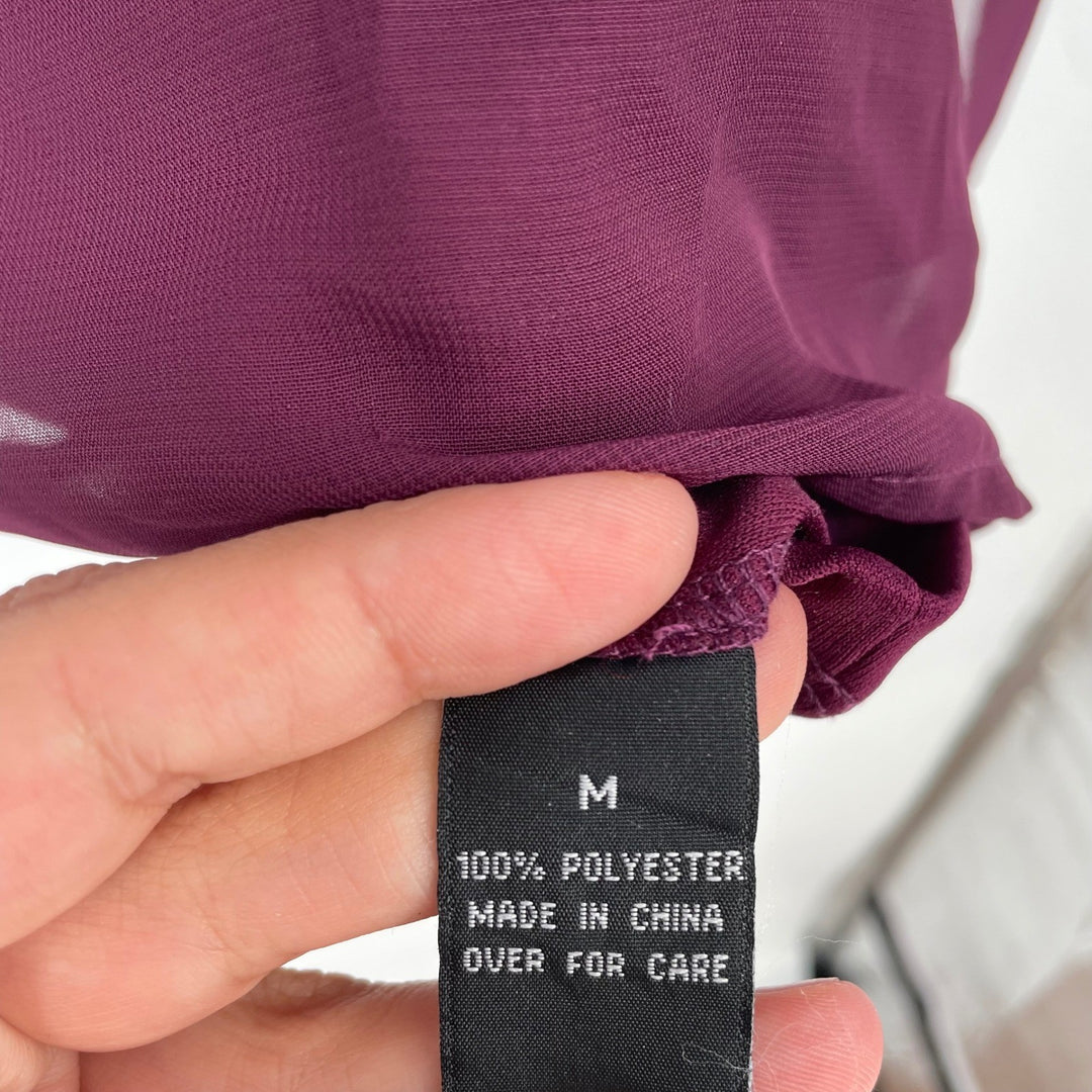 AB Studio Plum Purple Sheer Flutter Sleeve Top Size Medium